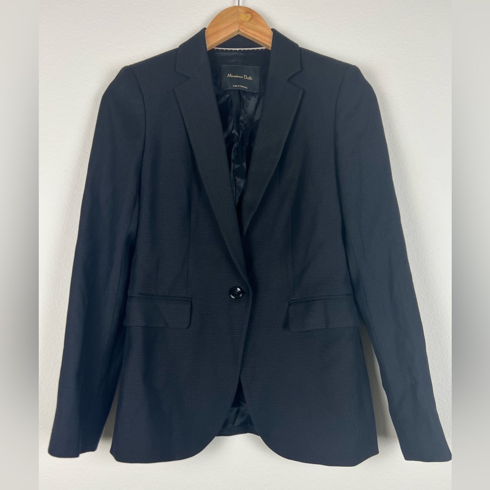 Massimo Dutti Black Front Pockets Wool Blend Blazer Size 4